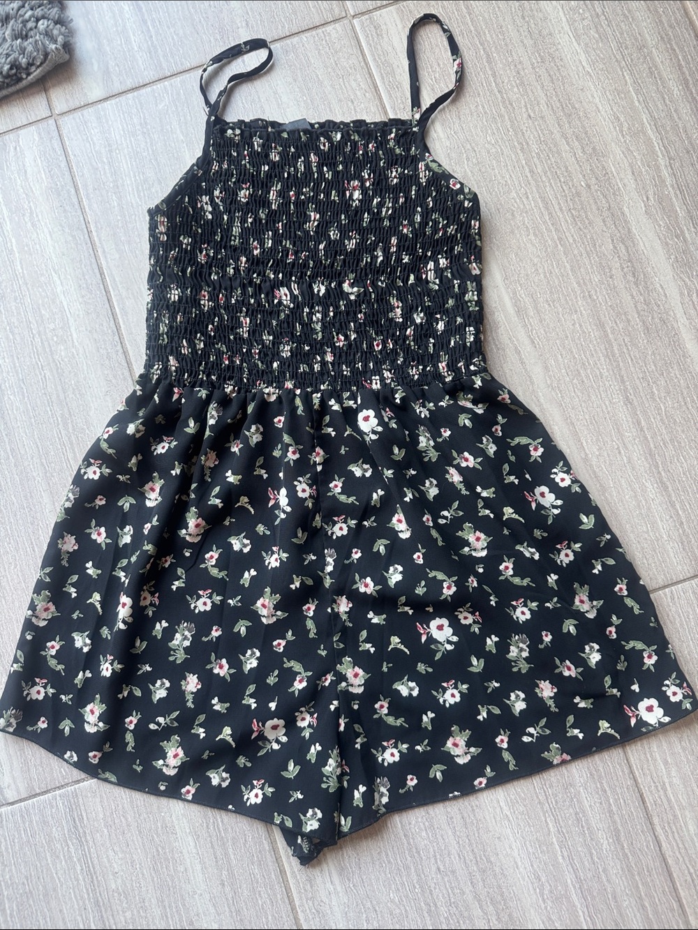 Black Floral Smocked Romper